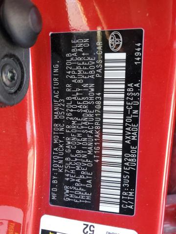 4T1G11AK8PU170834 - 2023 TOYOTA CAMRY SE NIGHT SHADE RED photo 12