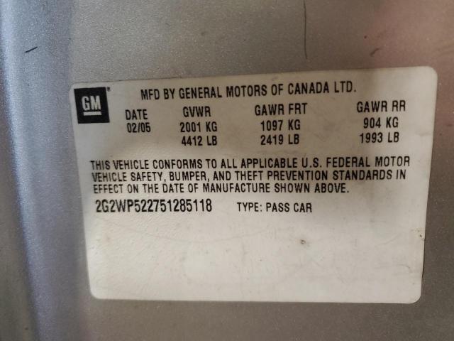 2G2WP522751285118 - 2005 PONTIAC GRAND PRIX 银色 照片 12