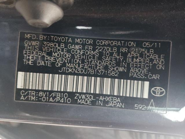 JTDKN3DU7B1371582 - 2011 TOYOTA PRIUS ნაცრისფერი ფოტო 12