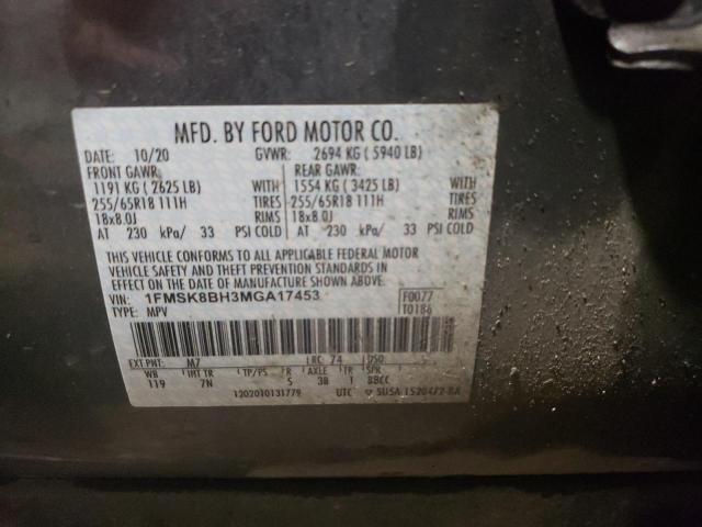 1FMSK8BH3MGA17453 - 2021 FORD EXPLORER GRAY photo 13