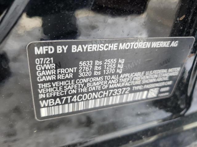 WBA7T4C00NCH73372 - 2022 BMW 740 XI BLACK photo 12