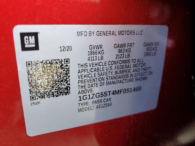 1G1ZG5ST4MF051469 - 2021 CHEVROLET MALIBU RS 红色 照片 12