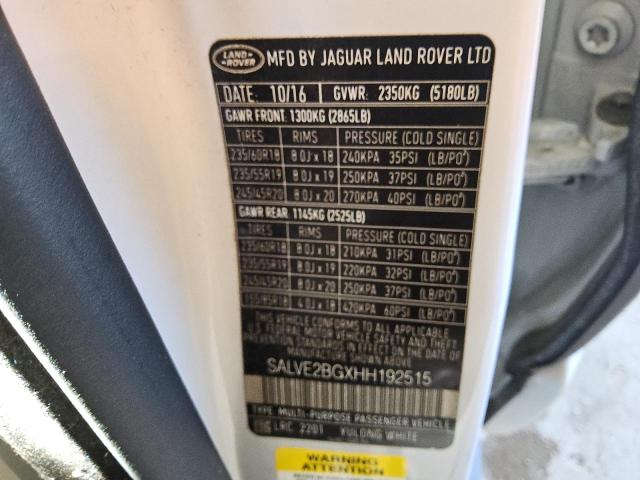 SALVE2BGXHH192515 - 2017 LAND ROVER RANGE ROVE AUTOBIOGRAPHY WHITE photo 13