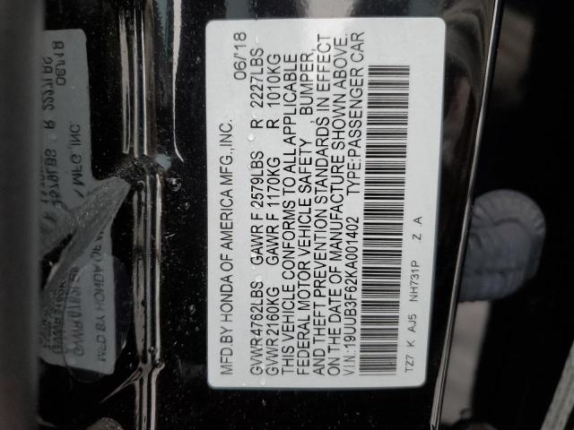19UUB3F62KA001402 - 2019 ACURA TLX TECHNOLOGY BLACK photo 12