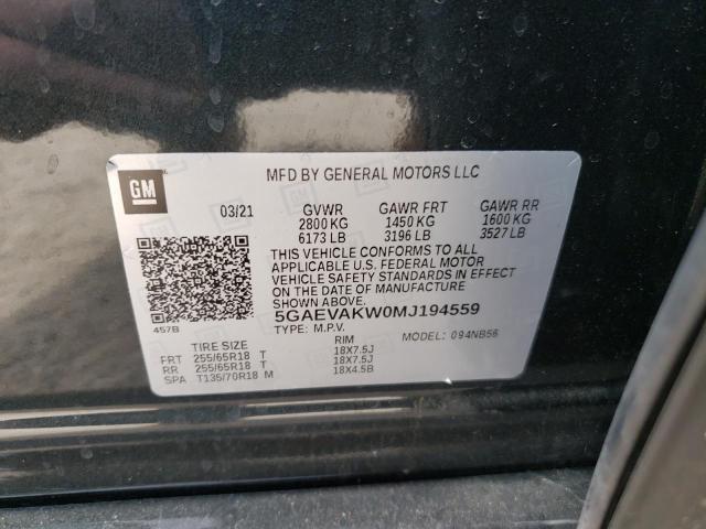 5GAEVAKW0MJ194559 - 2021 BUICK ENCLAVE ESSENCE 石墨色 照片 13