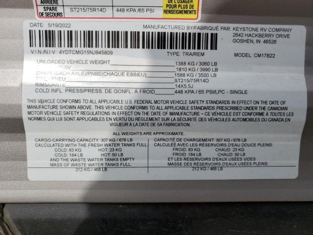 4YDTCMG15NJ945809 - 2022 KEYSTONE TRAILER TWO TONE photo 10