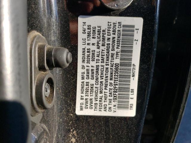 19XFB2F97EE235600 - 2014 HONDA CIVIC EXL შავი ფოტო 12
