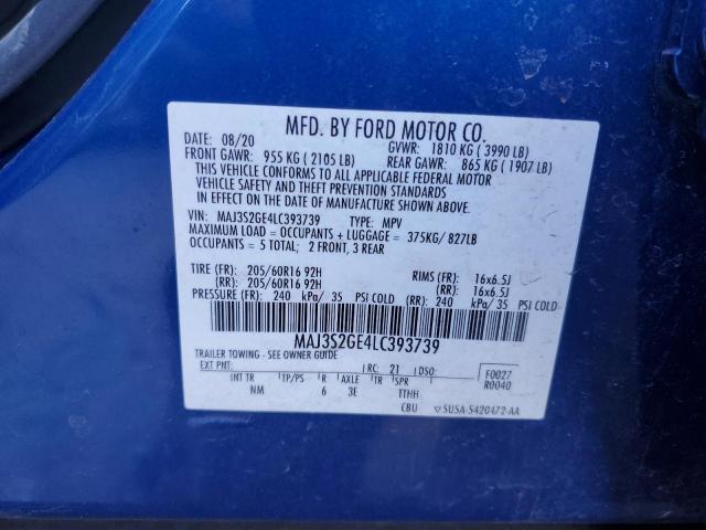 MAJ3S2GE4LC393739 - 2020 FORD ECOSPORT SE ლურჯი ფოტო 13