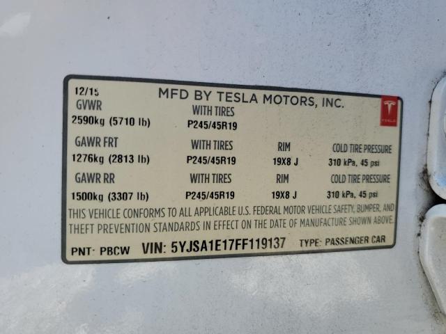 5YJSA1E17FF119137 - 2015 TESLA MODEL S WHITE photo 12