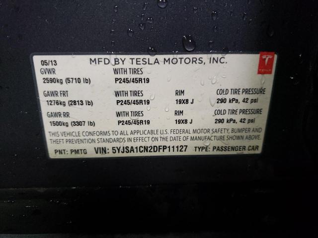 5YJSA1CN2DFP11127 - 2013 TESLA MODEL S BLUE photo 12
