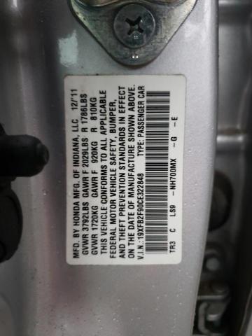 19XFB2F90CE322848 - 2012 HONDA CIVIC EXL ვერცხლისფერი ფოტო 12