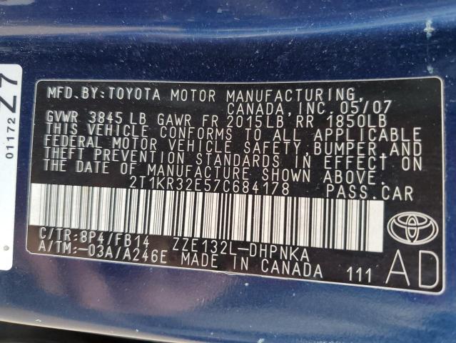 2T1KR32E57C684178 - 2007 TOYOTA COROLLA MA XR BLUE photo 12