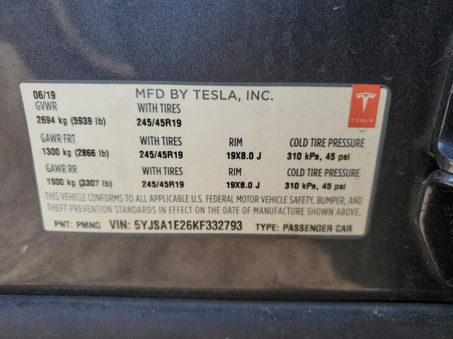 5YJSA1E26KF332793 - 2019 TESLA MODEL S GRAY photo 13