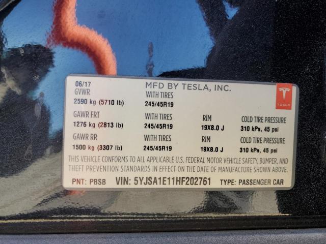 5YJSA1E11HF202761 - 2017 TESLA MODEL S 黑色 照片 12