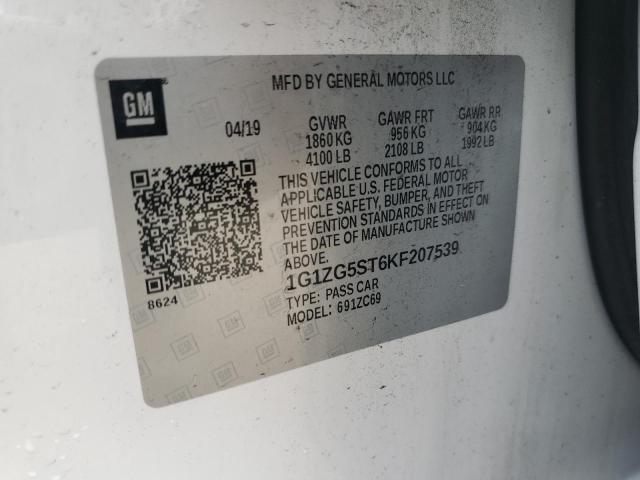 1G1ZG5ST6KF207539 - 2019 CHEVROLET MALIBU RS WHITE photo 13