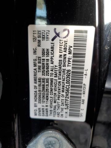 5J6TF2H56CL003926 - 2012 HONDA CROSSTOUR EXL BLACK photo 12