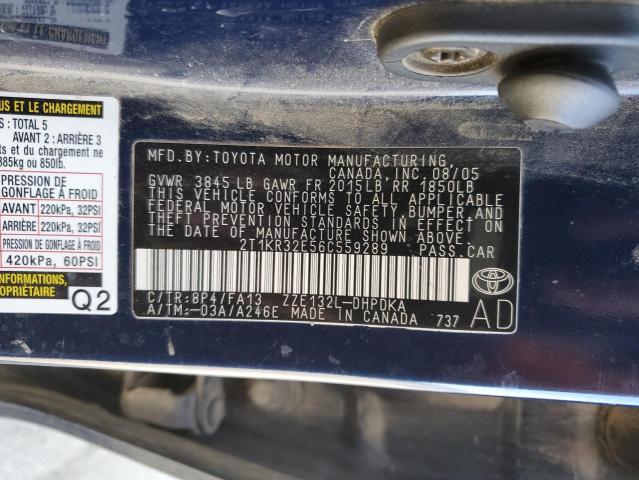2T1KR32E56C559289 - 2006 TOYOTA COROLLA MA XR BLUE photo 12