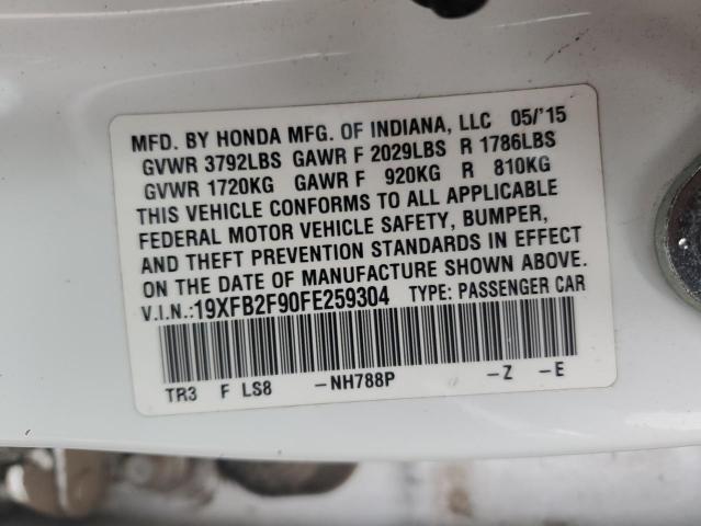 19XFB2F90FE259304 - 2015 HONDA CIVIC EXL WHITE photo 13