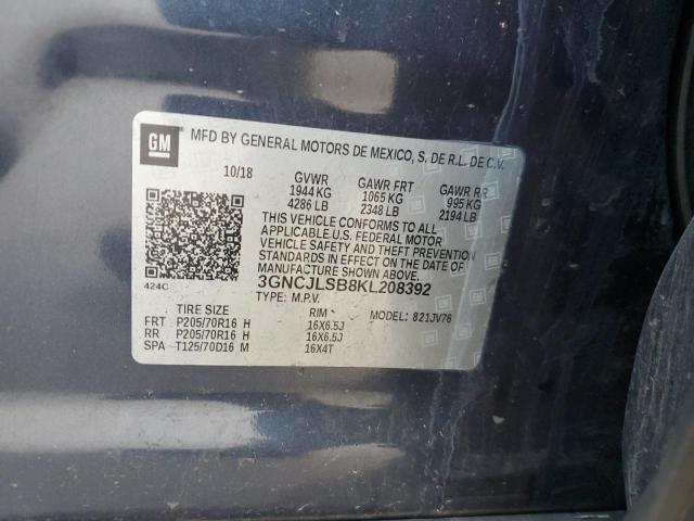 3GNCJLSB8KL208392 - 2019 CHEVROLET TRAX 1LT Mavi foto 12