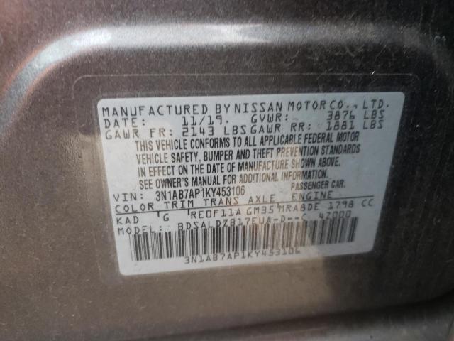 3N1AB7AP1KY453106 - 2019 NISSAN SENTRA S 银色 照片 12