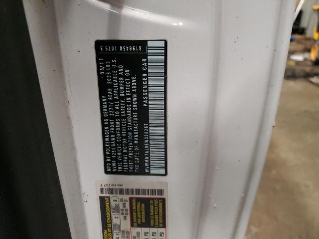 WVWMM7AJ0BW336267 - 2011 VOLKSWAGEN GOLF WHITE photo 12