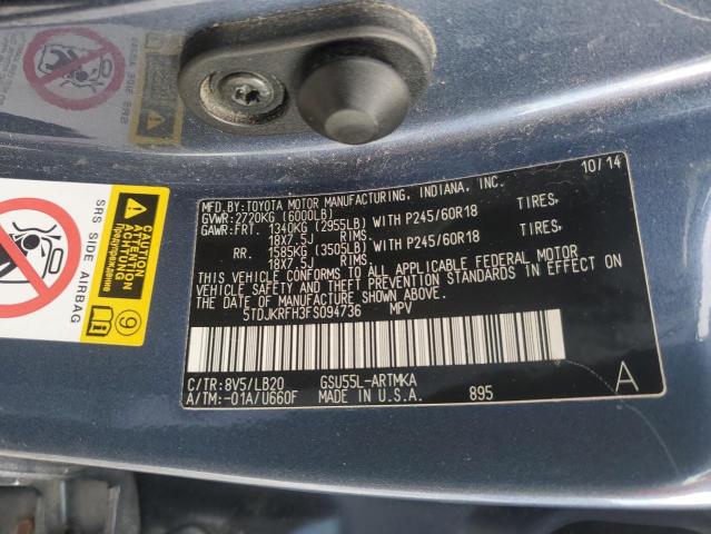 5TDJKRFH3FS094736 - 2015 TOYOTA HIGHLANDER XLE 蓝色 照片 13