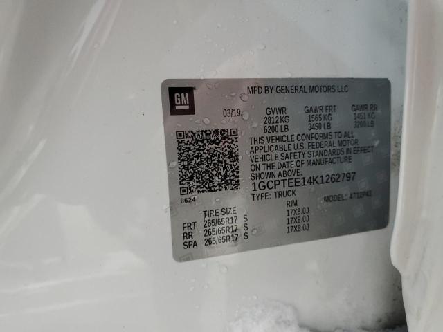 1GCPTEE14K1262797 - 2019 CHEVROLET COLORADO ZR2 WHITE photo 12