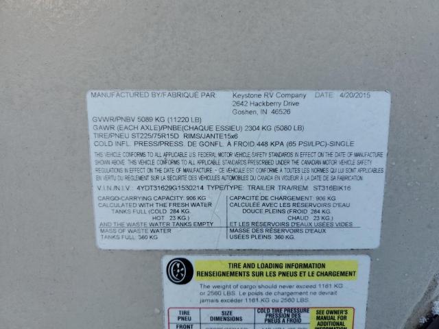 4YDT31629G1530214 - 2016 KEYSTONE SPRINTER 棕色 照片 10