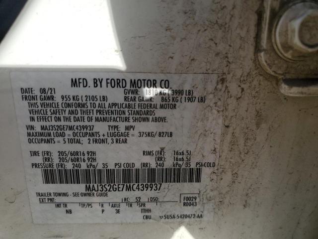 MAJ3S2GE7MC439937 - 2021 FORD ECOSPORT SE თეთრი ფოტო 14