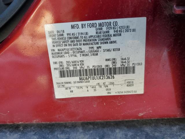 MAJ6P1UL1JC213626 - 2018 FORD ECOSPORT SE წითელი ფოტო 13