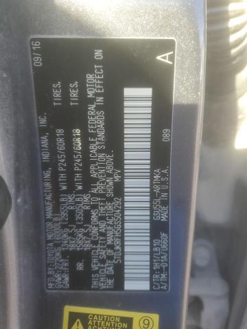 5TDJKRFH5GS504292 - 2016 TOYOTA HIGHLANDER XLE GRAY photo 13