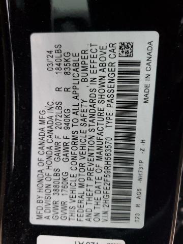 2HGFE2F59RH563570 - 2024 HONDA CIVIC SPORT BLACK photo 12