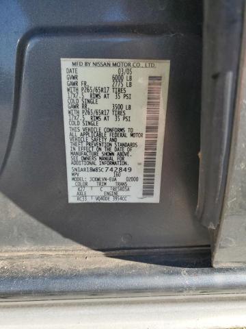 5N1AR18W85C742849 - 2005 NISSAN PATHFINDER LE ნაცრისფერი ფოტო 12