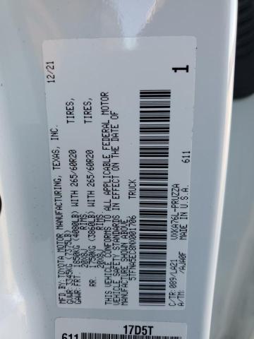5TFNA5EC8NX001706 - 2022 TOYOTA TUNDRA CREWMAX PLATINUM თეთრი ფოტო 12