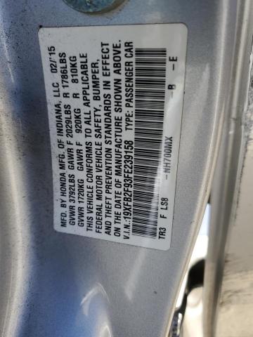 19XFB2F93FE239158 - 2015 HONDA CIVIC EXL ვერცხლისფერი ფოტო 13