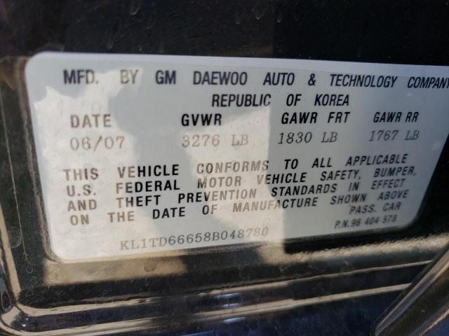 KL1TD66658B048780 - 2008 CHEVROLET AVEO BASE 黑色 照片 12