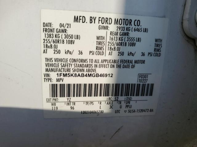 1FM5K8AB4MGB46912 - 2021 FORD EXPLORER POLICE INTERCEPTOR Ağ foto 12