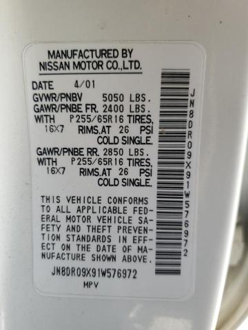 JN8DR09X91W576972 - 2001 NISSAN PATHFINDER LE 白色 照片 14