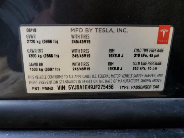 5YJSA1E49JF275456 - 2018 TESLA MODEL S CHARCOAL photo 12