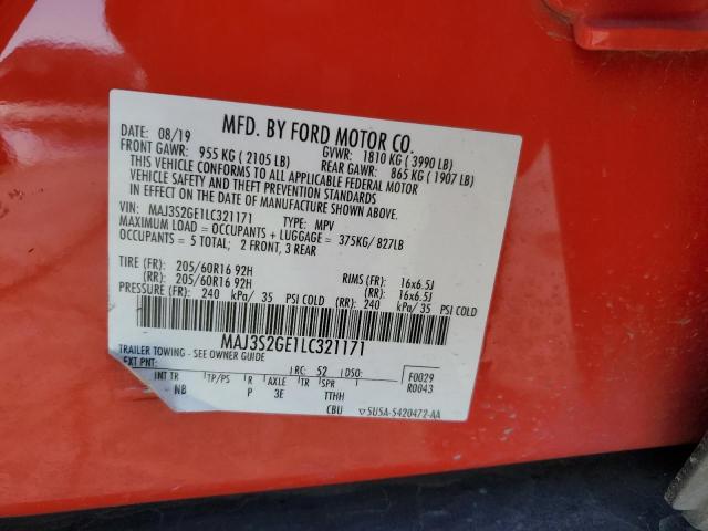 MAJ3S2GE1LC321171 - 2020 FORD ECOSPORT SE 红色 照片 14