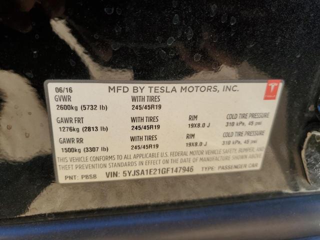5YJSA1E21GF147946 - 2016 TESLA MODEL S BLACK photo 13