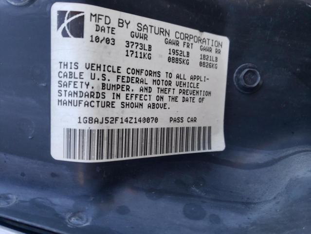 1G8AJ52F14Z140070 - 2004 SATURN ION LEVEL 2 SILVER photo 12