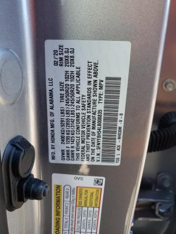 5FNYF8H54LB008835 - 2020 HONDA PASSPORT EXL SILVER photo 13