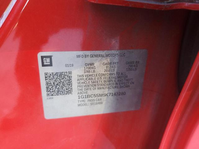 1G1BC5SM5K7142280 - 2019 CHEVROLET CRUZE LS RED photo 12