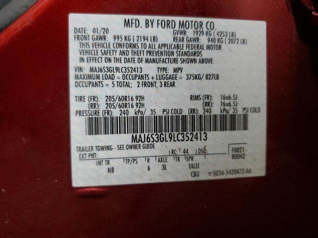 MAJ6S3GL9LC352413 - 2020 FORD ECOSPORT SE 红色 照片 12