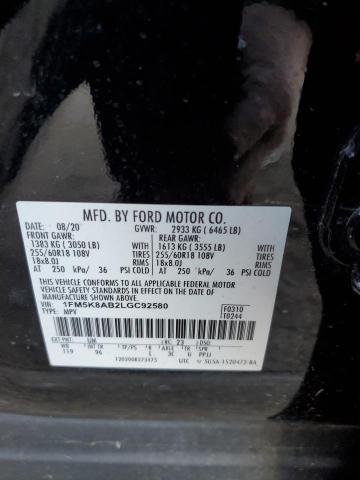 1FM5K8AB2LGC92580 - 2020 FORD EXPLORER POLICE INTERCEPTOR Qara foto 13