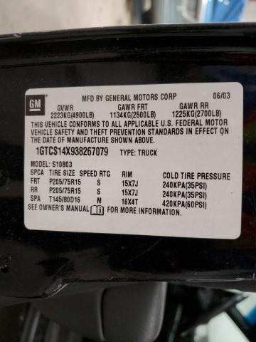 1GTCS14X938267079 - 2003 GMC SONOMA BLACK photo 12