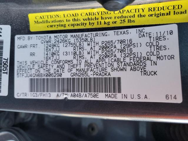 5TFJU4GN3BX006290 - 2011 TOYOTA TACOMA DOUBLE CAB PRERUNNER GRAY photo 12