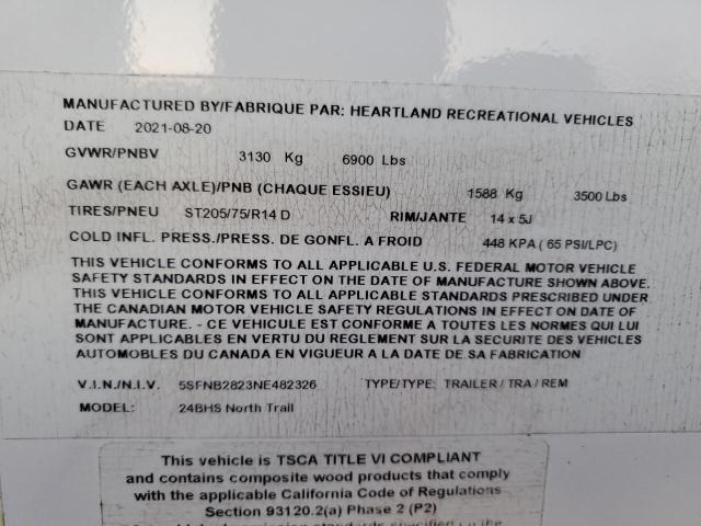 5SFNB2823NE482326 - 2022 HEARTLAND NORTH TRAI 白色 照片 10