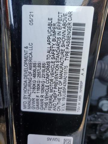 19UUB5F43MA015175 - 2021 ACURA TLX TECHNOLOGY BLACK photo 12
